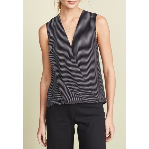 RAG & BONE NWT VICTOR SLEEVELESS 100% SILK BLACK WHITE STRIP BLOUSE. SIZE M - Picture 3 of 14